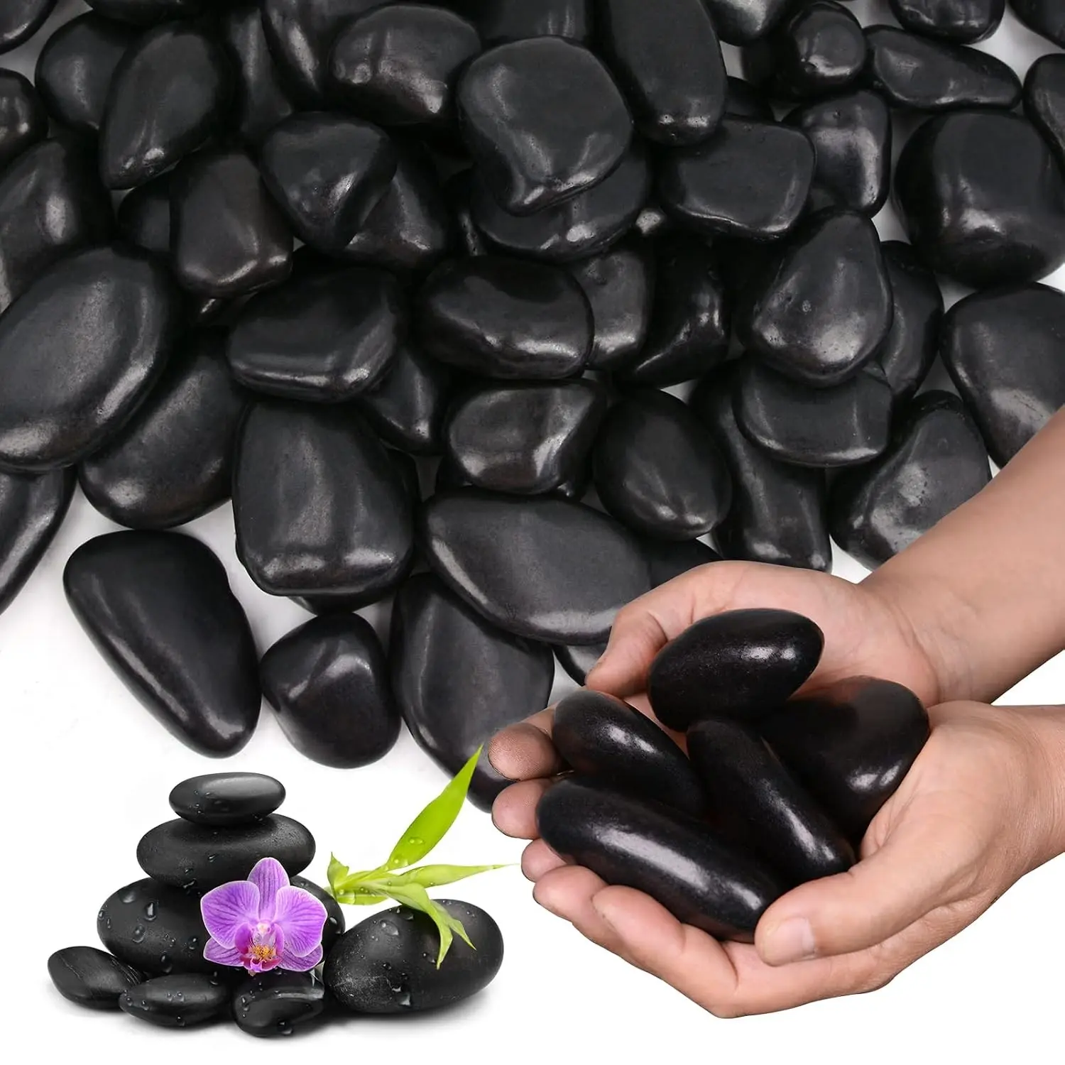 10Ib Black River Rocks for Landscaping-Polished Pebbles for Plants-Garden Decorative Stones-1-2 Large Plant Rocks,Ideal for Aquarium, Home Decor