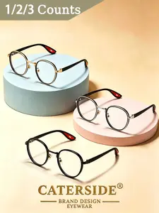 CATERSIDE 1/2/3 Counts Vintage Casual Gold-Rimmed Round Plain Glasses with TR Material Frame, Minimalist and Versatile Design, Unisex Fashion Item Suitable for Music Festivals, Beach Weddings, Gatherings, Driving, Street Photography, Beaches, Outings
