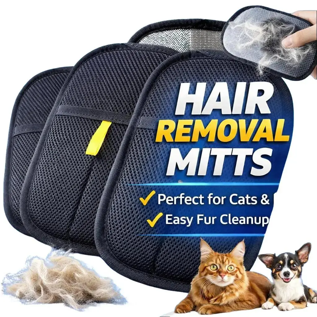 PiPiDoDo Pet Hair Removal Grooming Gloves - Universal 1-Size, Reusable Static Fur Remover Mitts, Value Multi-Pack for Couch, Bed, Hair Removal Gloves, Reusable Mitt