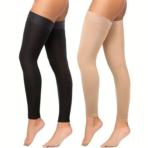 Women's Footless Thigh High Compression Stockings, 20-30mmHg Graduated Opaque Support Stockings with Silicone Band, Improve Circulation for Leg Swelling & Fatigue, Blood Circulation Socks