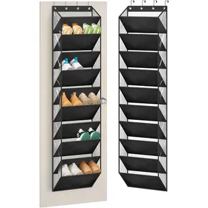 10 Tier Clear Over the Door Shoe Organizer Storage, Deep Pockets Large Hanging Shoe Rack For Closet Door, Fit 20 Pairs Shoe Holder Hanger For Sneakers, Boots (Black)