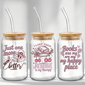 GlassGlow 16oz Cute Glass Cup, Iced Coffee Drinking Can Shaped Mug with Lid & Straw, Drinkware Home Office, Halloween Christmas Gift, Cute Tumbler Cup for Smoothie, Soda, Water, Juice