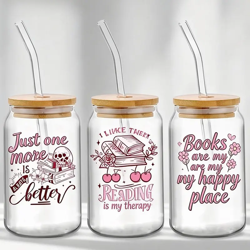 GlassGlow 16oz Cute Glass Cup, Iced Coffee Drinking Can Shaped Mug with Lid & Straw, Drinkware Home Office, Halloween Christmas Gift, Cute Tumbler Cup for Smoothie, Soda, Water, Juice