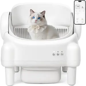 Self Cleaning Litter Box,Open Top Automatic Litter Box with App Control for Multiple Cats, Safety Sensors Protection, Odor Control Includes 2 Roll Liners,Large Waste Bin, Cream White Paruuntys