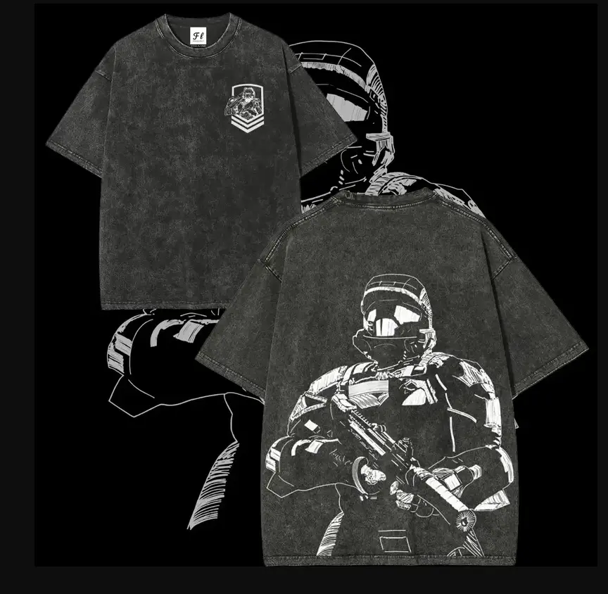 [Military Sci-Fi Gaming Style] Halo 3 ODST Inspired Vintage Washed T-Shirt, Unisex 100% Cotton Graphic Tee, Retro Gamer Streetwear Shirt, Short Sleeve Crewneck Top, Unique Sci-Fi Design