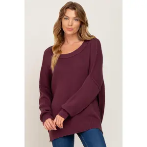 Plum Exposed Seam Side Slit Sweater
