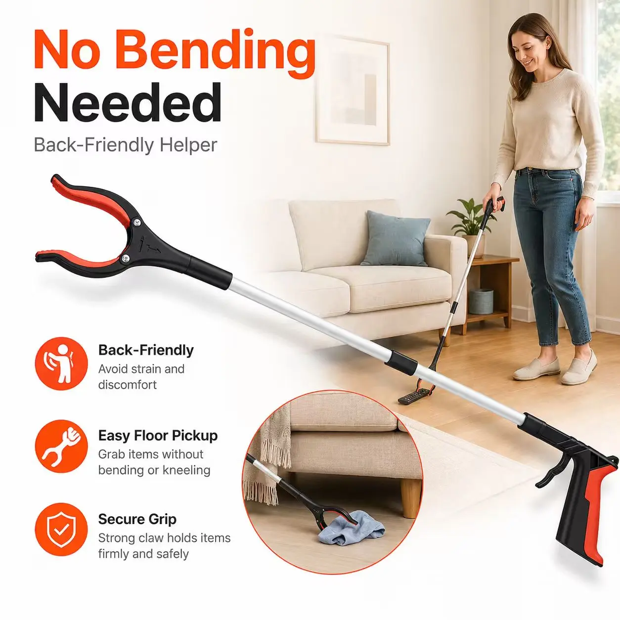 32-Inch Foldable Grabber Reacher Tool, 360° Rotating Pickup Stick with Magnetic Tip and Anti-Slip Claw for Home, Yard and Trash Cleanup
