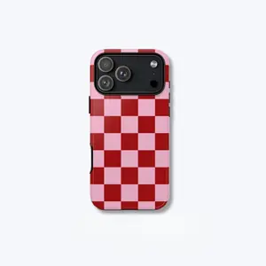 Pink & Red Checkerboard Phone Case, Protective iPhone Case, Bold Colour Block Design, Check Pattern, Compatible gift for her men's cool gadgets iphone 17 pro max cases girls