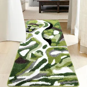 Bathroom Runner Rugs, Green  Bath Runner for Shower Floor, River, Moss, Large Bathroom Rug Runner, Long Bath Mat Bath Runner 24 x60