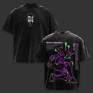 [ES] Neon Genesis Evangelion EVA-01 Anime Vintage Washed Oversize Heavyweight Cotton Graphic T-Shirt Tee | Project Evangelion Unit-01 Combat Edition