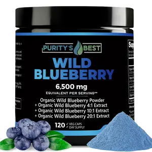Purity’s Best WILD BLUEBERRY 4x + 10x + 20x EXTRACT, Supports Brain Function, Cardiovascular Support, Antioxidant