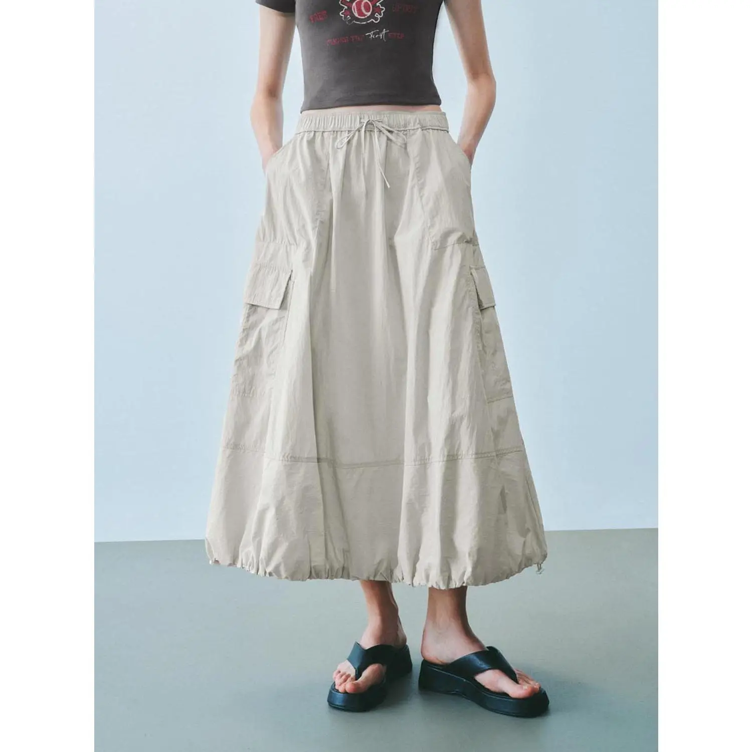 URBAN REVIVO 2026 Women's Minimalist Plain Cotton Blend Cargo Cut Maxi Skirt - Comfortable Fit, Basic Casual Bottoms, Standard Sizes Essential Summer Womenswear
