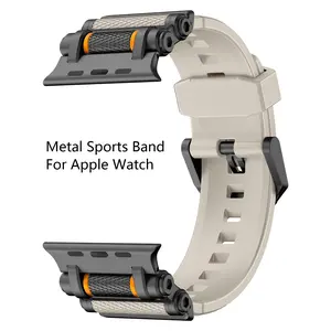 Sports Band for Apple watch Ultra 2/Ultra 49mm - Rugged Military-Grade Silicone with Stainless Steel Connector | Compatible with All Series 10-4 & SE | Waterproof Sport Strap (44-49mm) Smart Watch Straps -Black Starlight  (Watch Not Included)