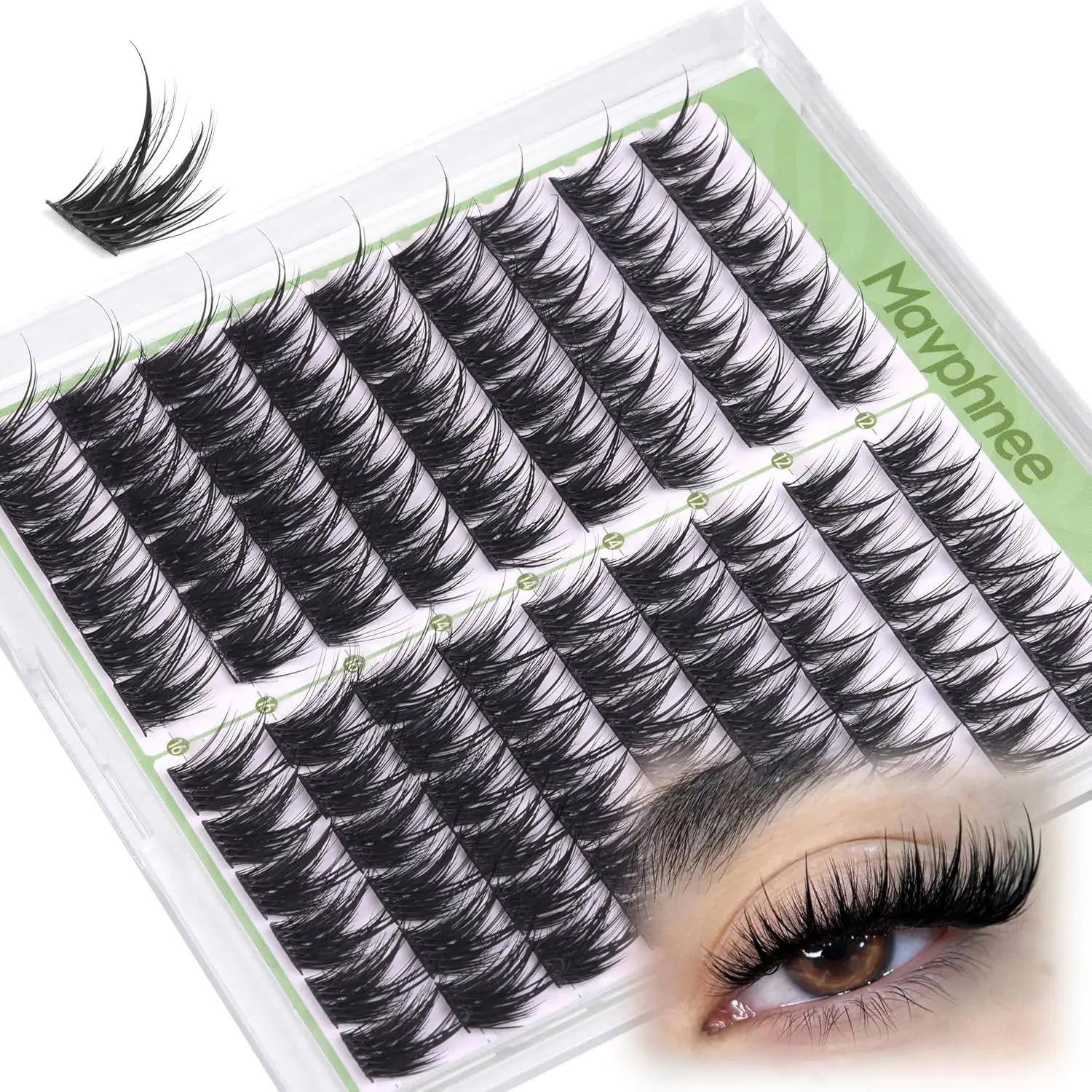 Cat Eye Fairy Lash Clusters Wispy Wet Look - 108Pcs Spiky Individual Lashes Extensions Mix 12-16mm, Left & Right Pre-Arranged Lashes Pack for DIY
