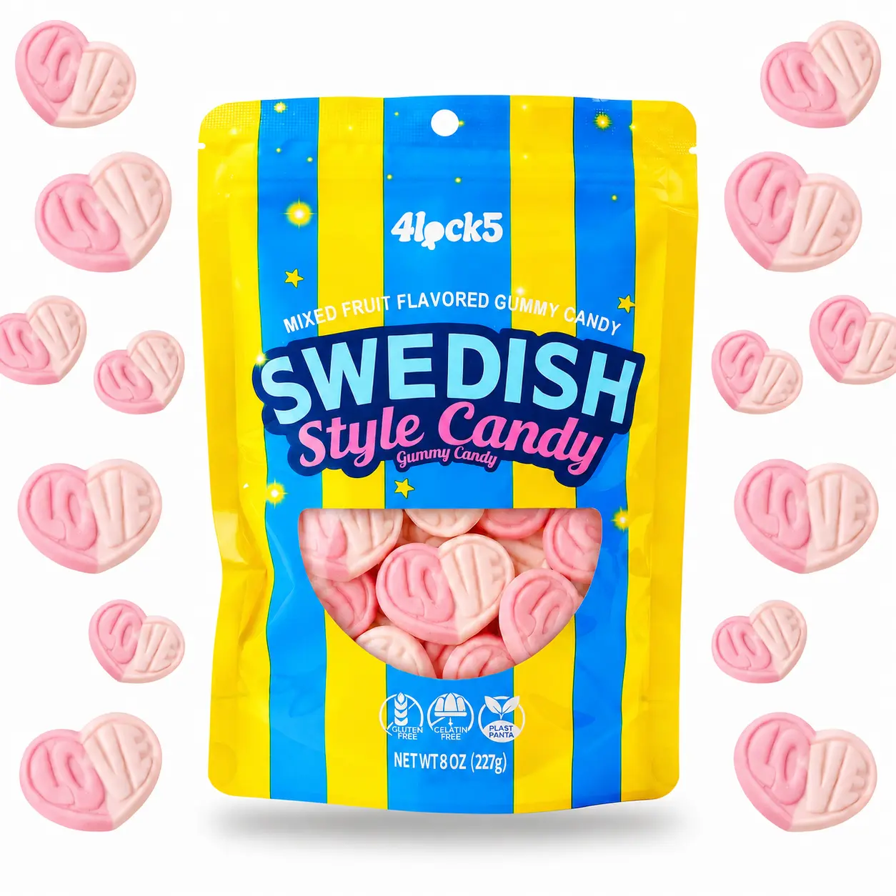 Swedish Style Gummy Candy 1/2 lb – Strawberry Vanilla Flavor Heart Shaped Chewy Gummies, Sweet Soft Candy in Sealed Bag for Home, Office, Outdoor Snacks & Candy Gift