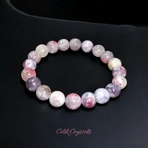 Celik Crystals Pink Tourmaline Quartz Bracelet 10mm Stretch Bead Natural Stones Healing Bracelet crystal
