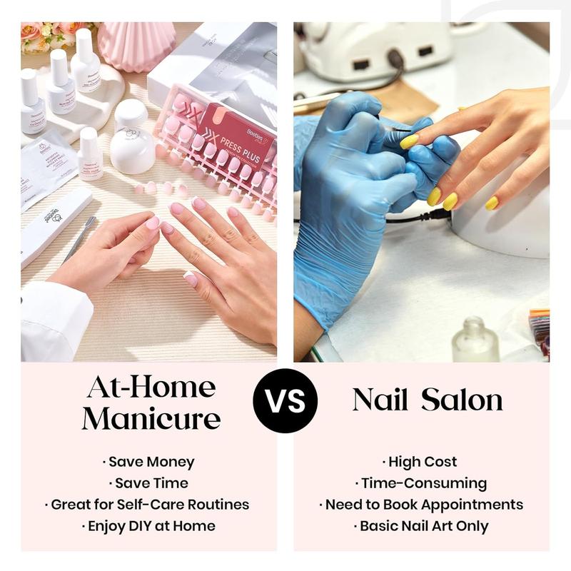 Beetles X Press Plus On Nails Kit - 150Pcs Short Square French Tip Press On Nails with Nail Glue, Remover, Builder Top Coat & Mini Nail Lamp for DIY Fake Nails Gift