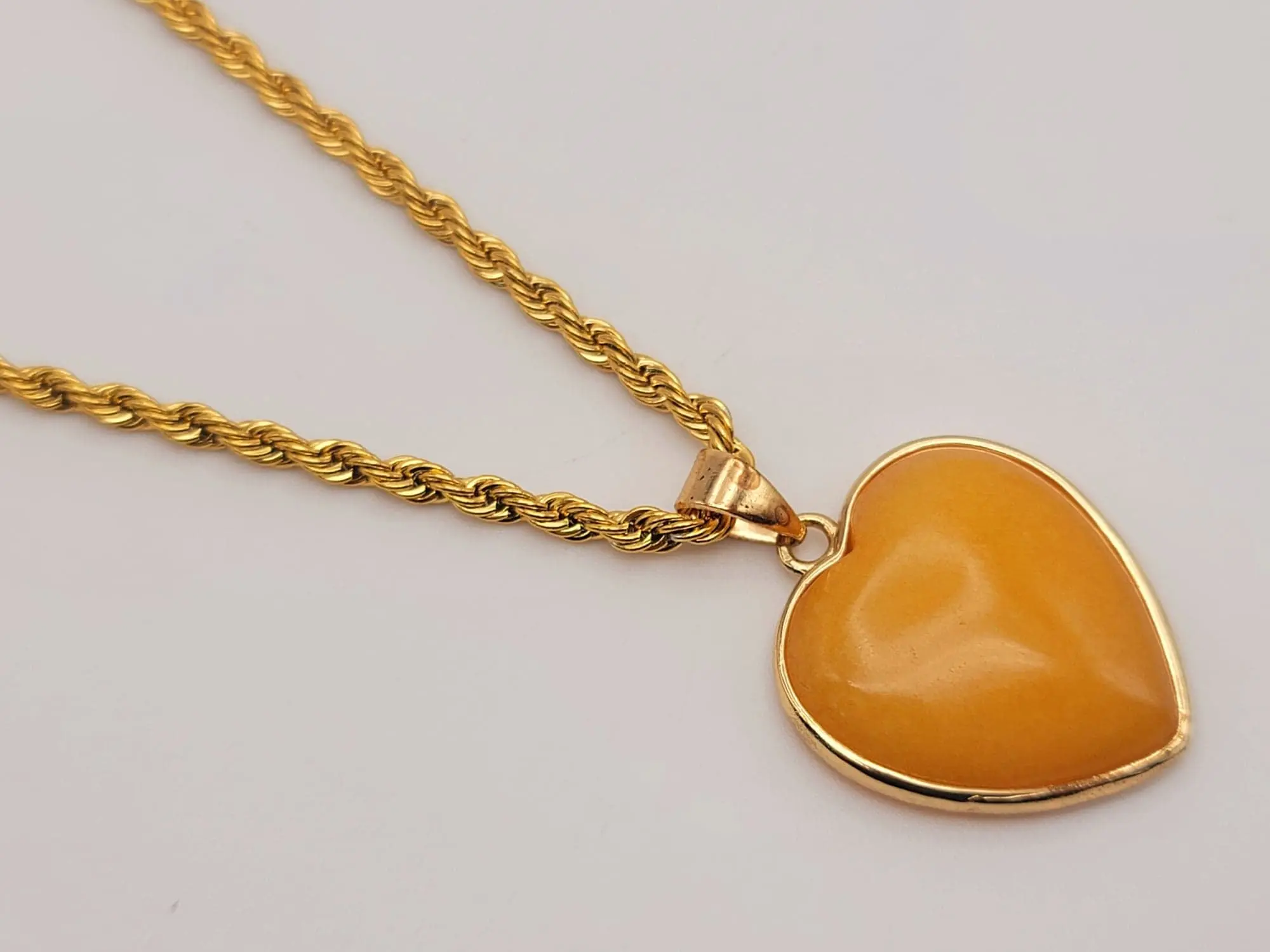 Genuine Natural Handmade Crystal Choker Necklace Gold Tone Citrine Healing Crystal Heart Necklace