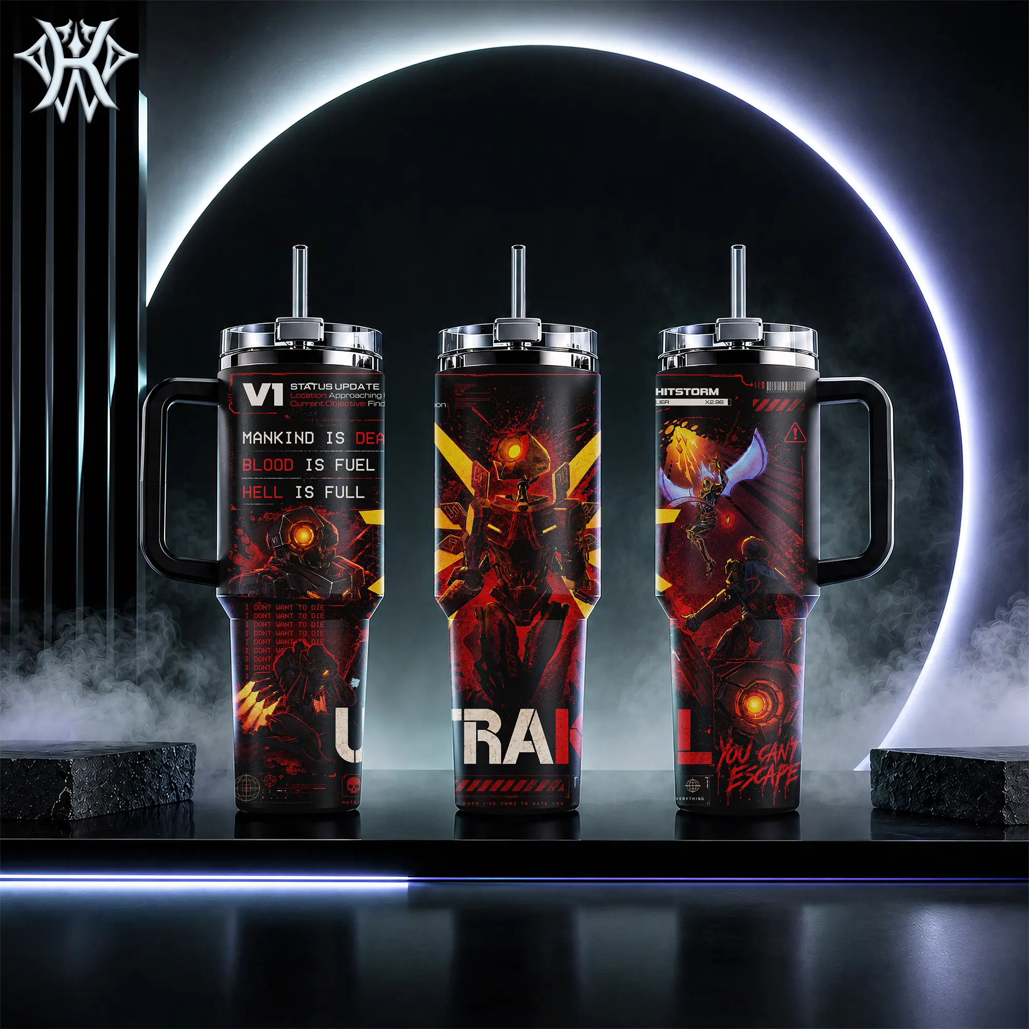 Ultrakill V1 Game 40oz Tumbler with Handle and 20oz Skinny Mug, Mankind is Dead Blood is Fuel Hell is Full Gaming Merch, Insulated Stainless Steel Travel Coffee Cup, Gift for Gamers Fans Leak-proof