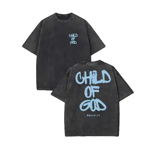 "Child of God" Oversized Graphic Tee for Women - Bold Lettering Design with Psalm 23, Retro Double-Sided Water Wash T-Shirt