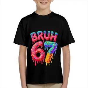 Kid's T-shirt Funny SIX SEVEN BRUH 67 gesture robot number character mecha  lightning fun 100% cotton pattern T-shirt for boys and girls  toddler cartoon T-shirt, teen boy clothing gift G-43
