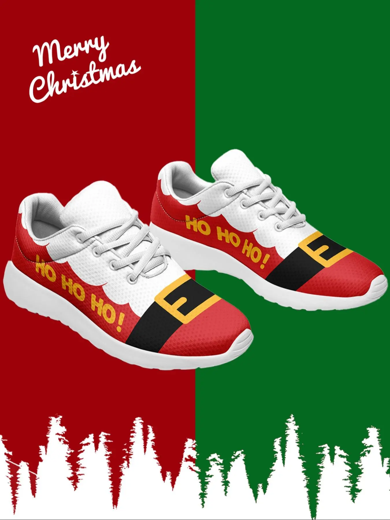 Men's Christmas Print Lace Up Low Top Sneakers, Casual Comfortable Sports Running Shoes, Male All-match Round Toe Shoes for Daily Wear