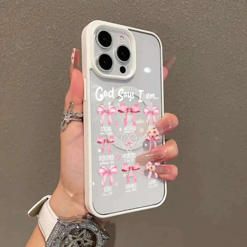 MagSafe-Ready TPU Phone Case for iPhone 11/12/13/14/15/16 Pro Max, Aesthetic Pink Bows & White Heart Cover, Lightweight Ultra-Thin Casing, Shockproof, Waterproof Protection Accessory for Everyday Use
