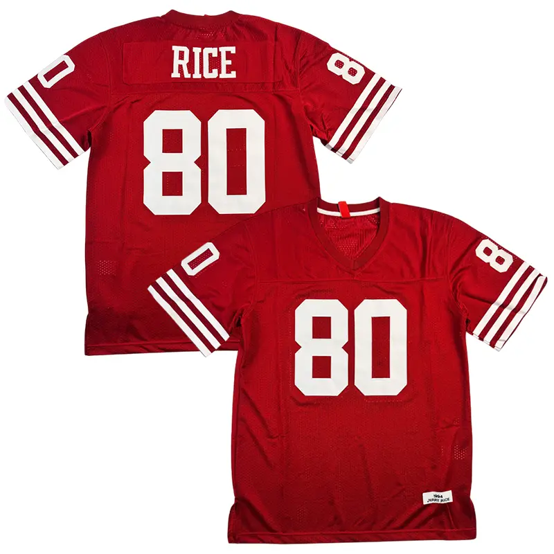 Men's #80 1994 RICE Classic V-Neck Red Short-Sleeve Mesh Ventilation Football Jersey Style - Sewn Embroidery, M-3XL Sports Fan Apparel for Rugby Training & Matches