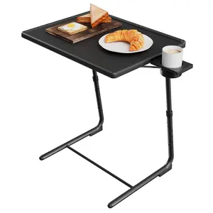 Adjustable TV Tray Table with Cup Holder, 6 Height & 3 Tilt, Portable TV Dinner Tray for Eating, Bed, Couch, Folding TV Trays