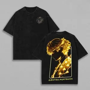 Limited Zenitsu Agatsuma Thunder Breathing Graphic Merch Sayal Washed Oversize T-shirt Unisex Demon Slayer Streetwear Top, Heavyweight Cotton Retro Anime Shirt, Gift for Anime Lover, Clothing for fans. Seamless Oversized