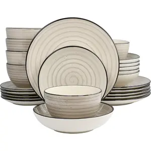 24 Piece Round Stoneware Dinnerware Set in Cream