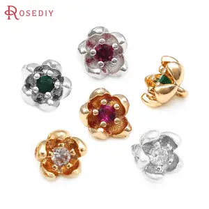 10PCS 18K Gold Color Brass Zircon Flower Charms Pendants  Necklace Earrings Diy Accessories Rosediy official-website