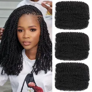 New 2025 Arrivals 16 Inch 3 Bundles 90g Natural Black Afro Kinky Curly Braiding Bulk Hair for Mini Twists, Afro Kinkys Bulk Synthetic Hair for Micro Sping Twist, Dreadlock Extensions Repair Locs Women