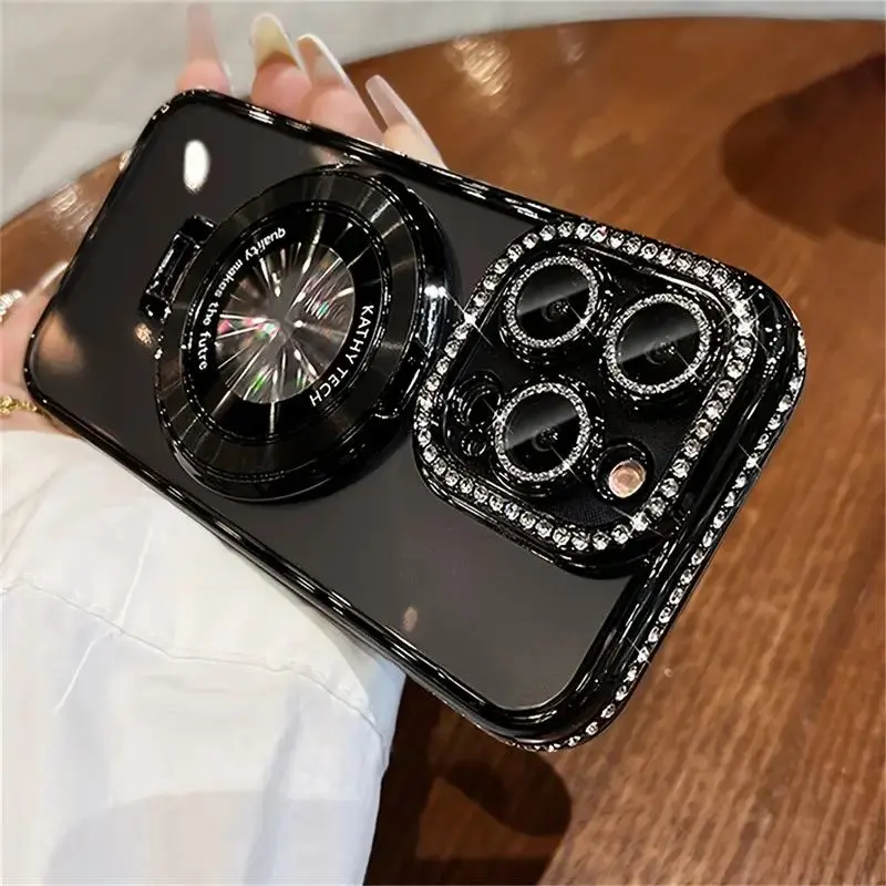 Rhinestone Decor Phone Case with Ring, Anti-shock Phone Protective Cover, Stylish Shockproof Cover, Phone Accessories Compatible with iPhone 16 ProMax 15 14Plus 13 12 11Pro Max, Shockproof