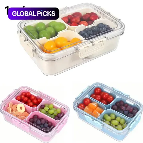 4 Compartments Snack Box Container, Snack Containers Reusable, Snack Organizer with Lid, Snack Storage Box for Fruit, Veggie, Perfect for Party, Entertaining, Kitchen #GLOBAL PICKS