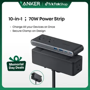Anker Nano Power Strip, Desk Clamp with 1500J Surge Protection,5 ft Extension Cord, 70W Max Gaming Desk Accessory, 6 AC, 2 USB A, 2 USB C, Home Office Essential, Fitts 0.6 - 1.8" Tabletop Edge tiktokshopspringglowup