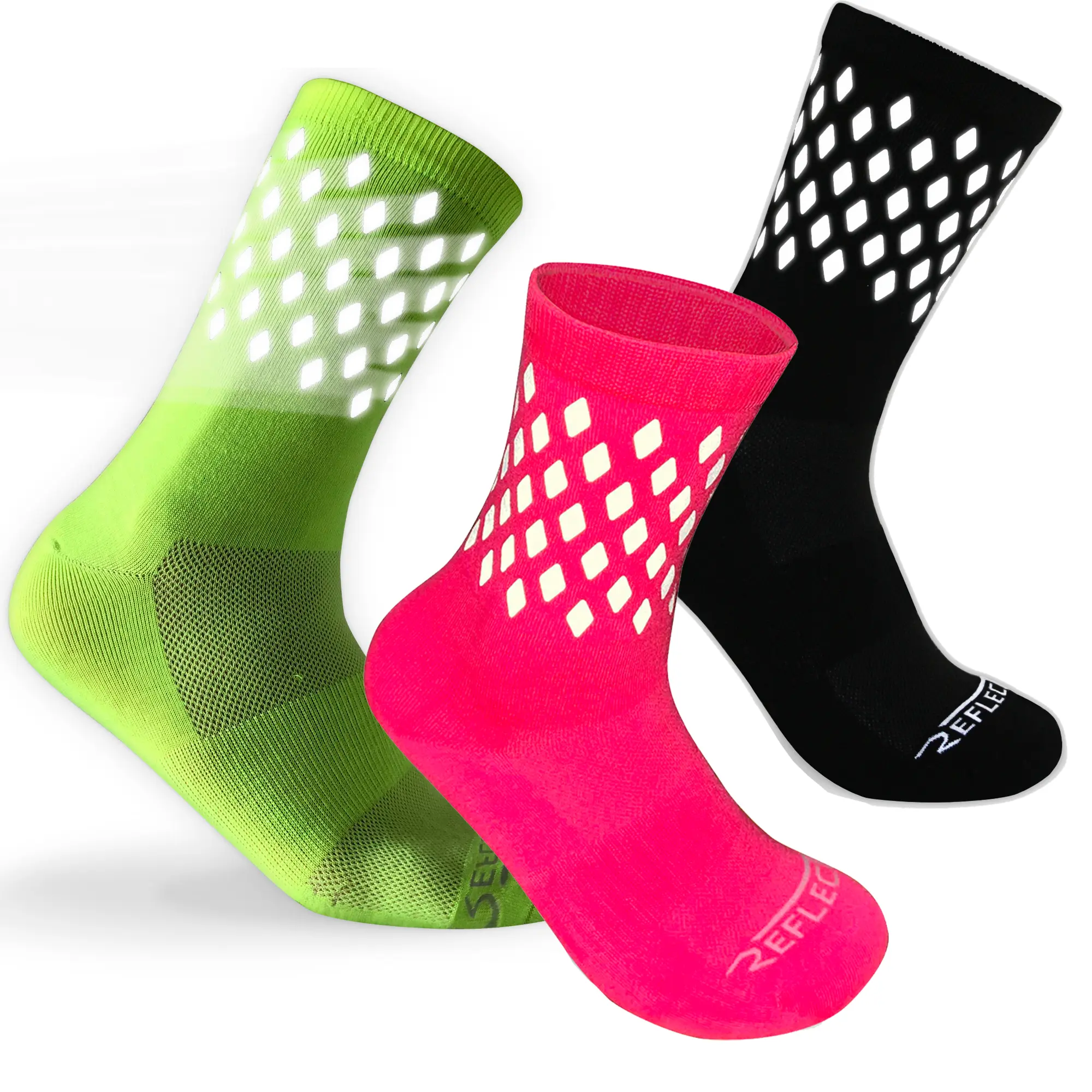 ReflecToes Reflective Running & Cycling Socks - High Visibility Crew Socks for Night Running, Trail & Winter Safety