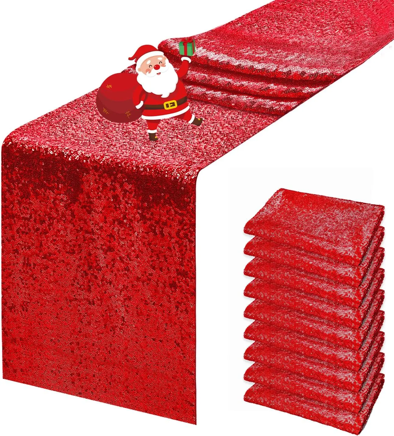 【Party Decoration】Red Sequin Table Runner & Tablecloth, 6/10 Pack 12"x108" Glitter Kitchen Linens, Ideal for Christmas, Wedding, Birthday Celebrations
