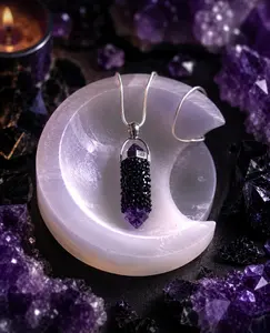 Mystic Moon Aura Crystal Necklace Amethyst & Obsidian