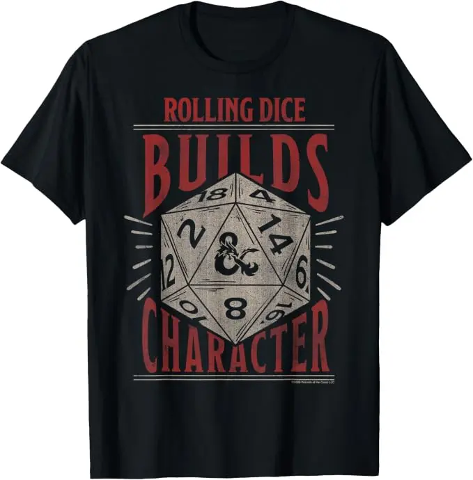 Dungeons & Dragons Rolling Dice Builds Character Graphic Tee | Funny RPG Gamer T-Shirt | Vintage Fantasy Unisex Cotton Shirt | Tabletop Gaming Fan Gift