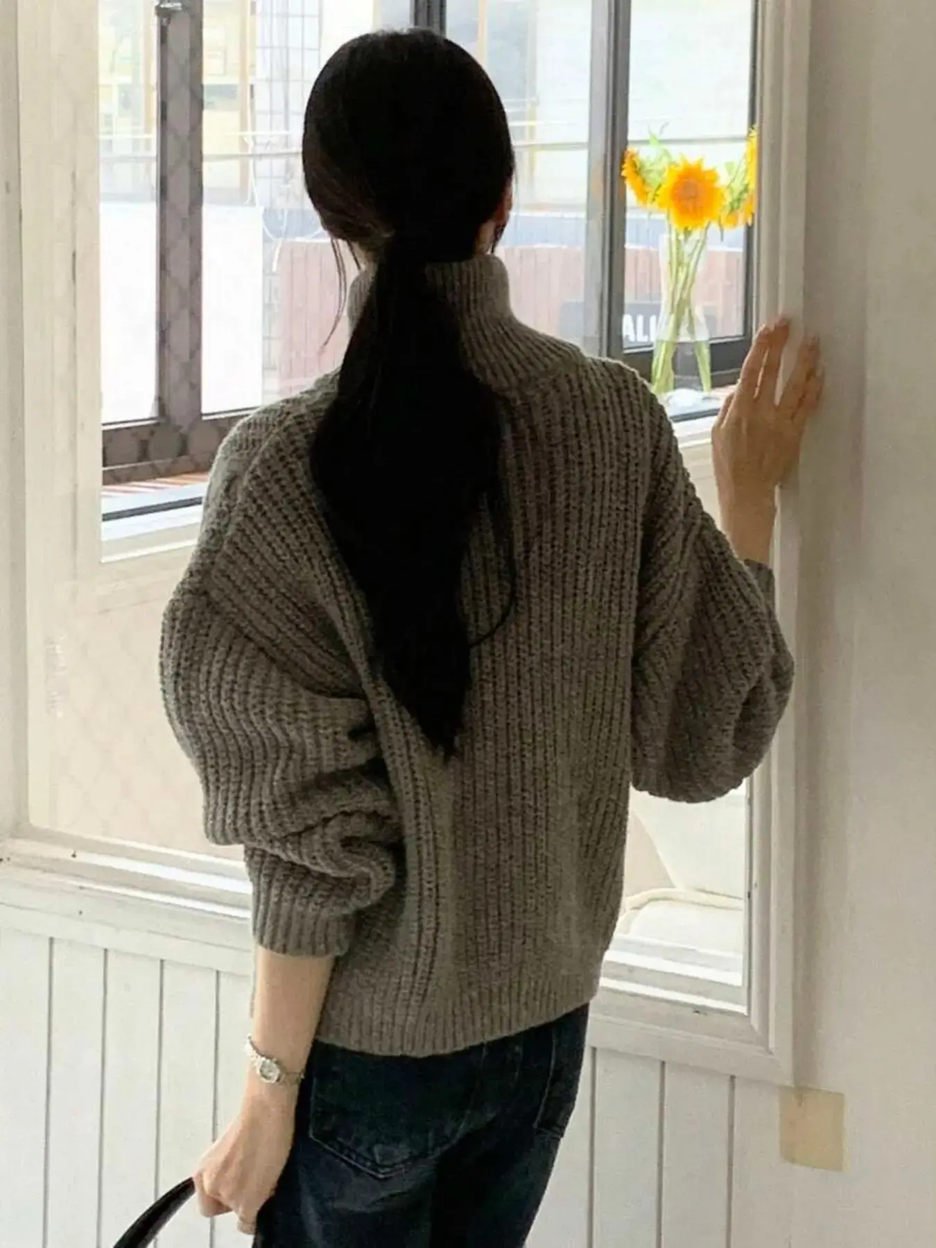 Women's Zipper Up Lapel Cable Knit Long Sleeve Cardigan Sweater, Autumn/Winter Casual Loose Fit Thick Warm Cozy Chunky Fashion Knit Cardigan, Womenswear Knitwear, Women Fall Outfit, Women Winter Outerwear, Sweater Coat Jacket, Knitting