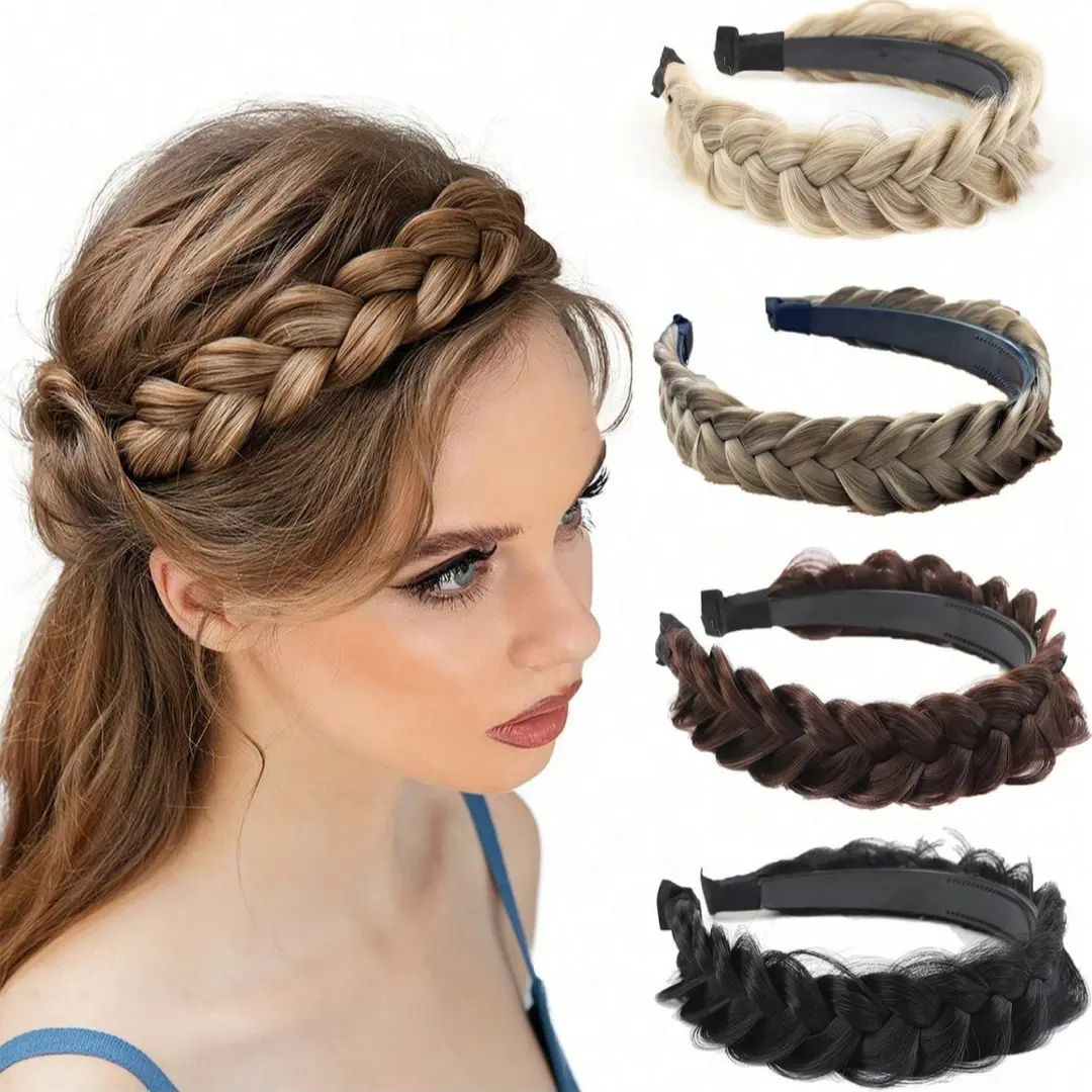 Women's "fishtail" braid headband—a premium-style accessory designed to create the appearance of a voluminous, high-crowned hairstyle; ideal for keeping hair back while washing your face in summer.