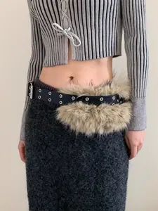 New American Style Punk Y2K Faux Fur Belt, Trendy Streetwear Accessory, Perfect for All Seasons, Unique Women's Fashion Belt, PU Leather Belts