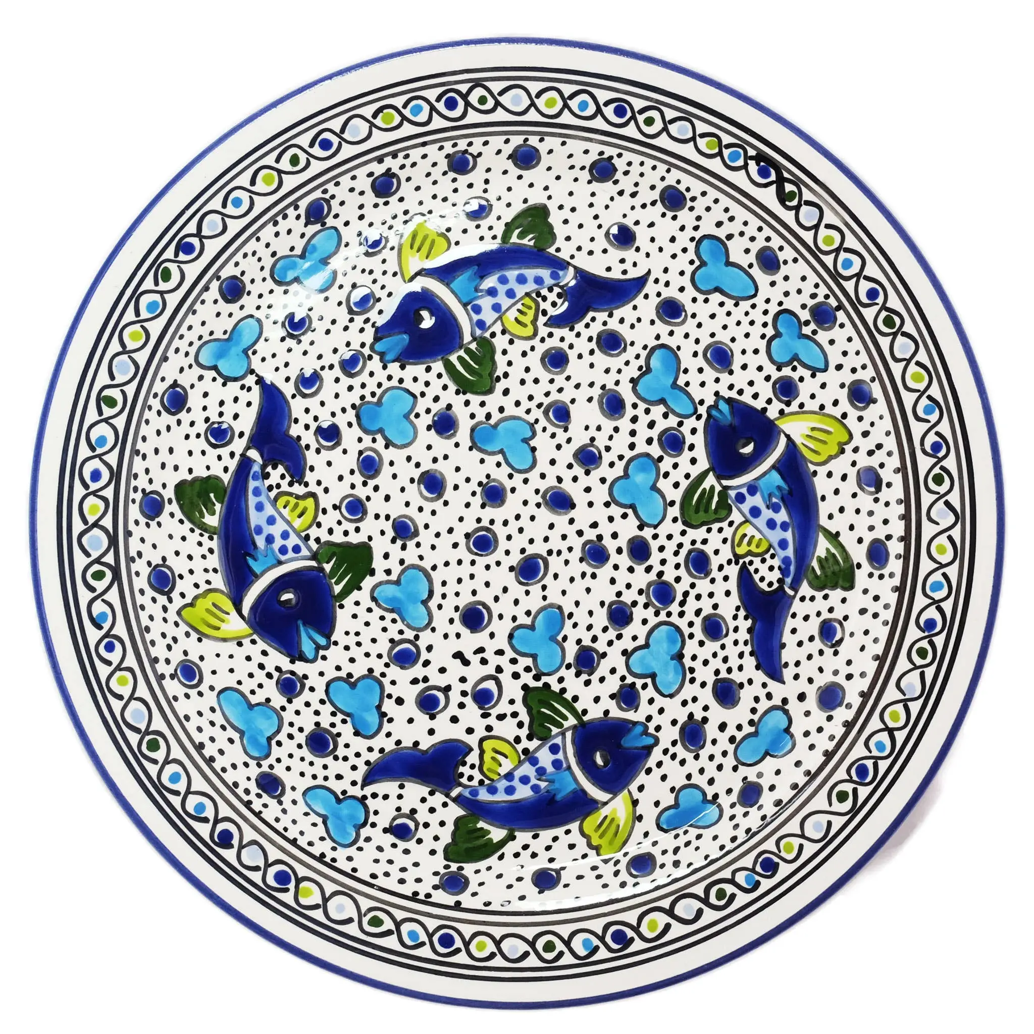 13" Blue Fish Round Large Platter, Tableware, Serveware