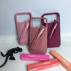 Rhode Lip Case Set for iPhone, Silicone Phone Case with Lip Peptide Treatment Holder, Matte Soft Cover, Trendy Aesthetic Phone Case Gift