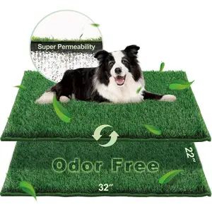 2PCS Artificial Grass Dog Pee Pads, 32''*22'' Odor Free Fake Dog Potty Grass for Large Dogs with Countless Drainage Holes, Hemmed Edge Realistic Puppy Training Turf