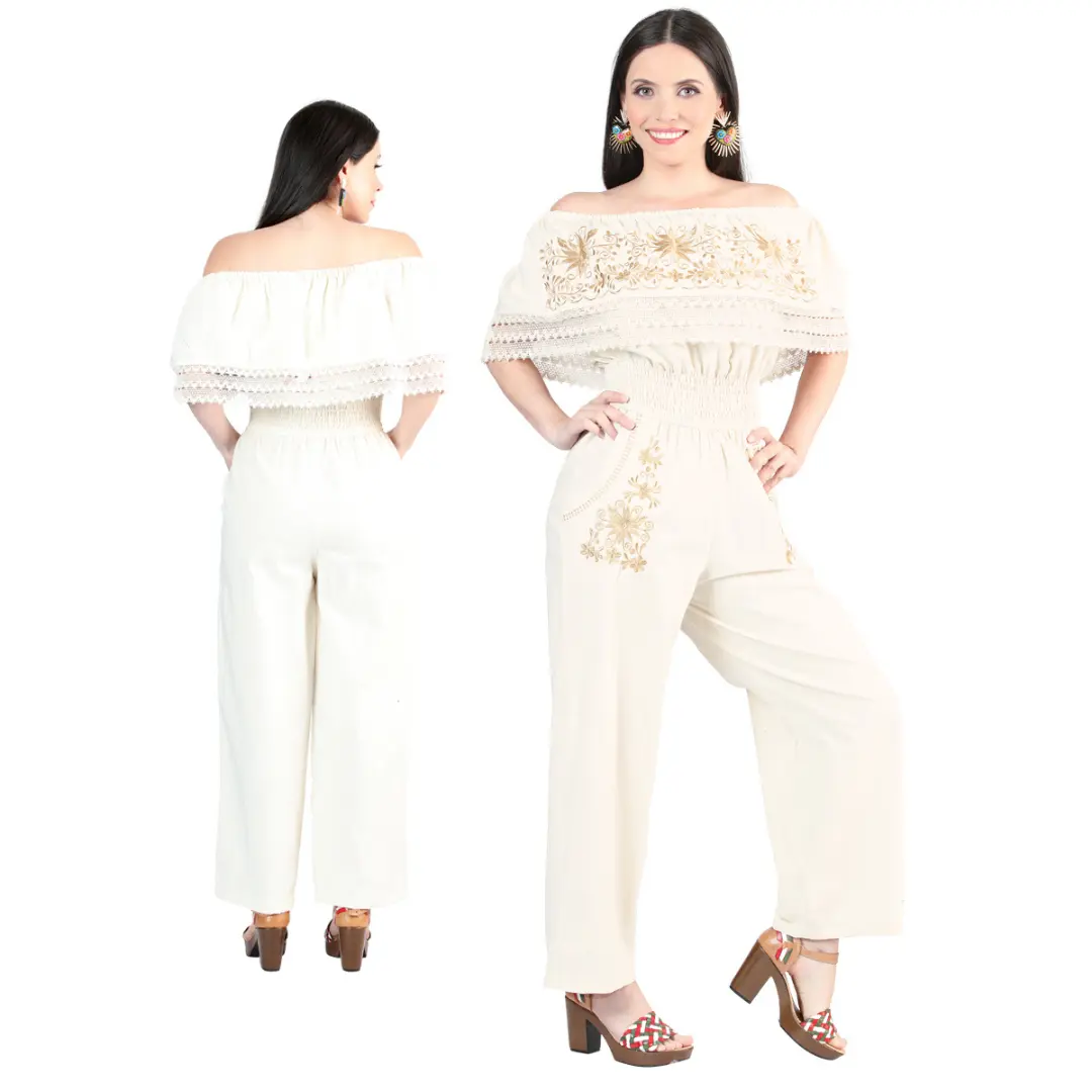 Artisanal Embroidered Jumpsuit- Beige