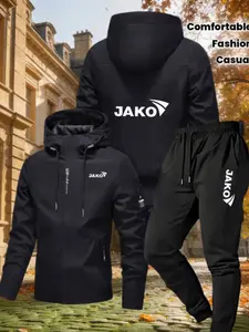 Jako Brand Printed Windproof Jacket with Long Pants Comfortable Fashion Set, Casual Style, Regular Fit, Fall & Winter Wear