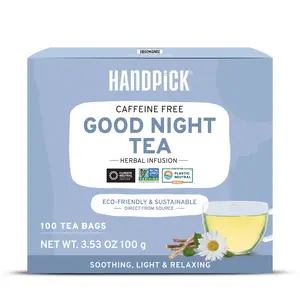 HANDPICK, Good Night Tea Bags (100 Count) Night Time Herbal Tea | Caffeine Free, Gluten Free | Floral Blend - Lavender, Chamomile, Peppermint | Natural Tea, Perfect for Bedtime