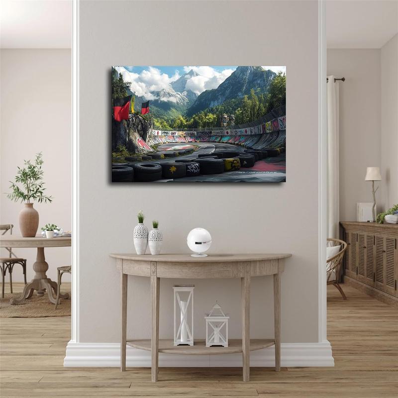 Car Track Nurburgring Rally Road Sports Poster Art Print Canvas Wall Art Kitchen Living Room Classroom Bedroom Office Home Aesthetic Decoration (12x18inch Framed)